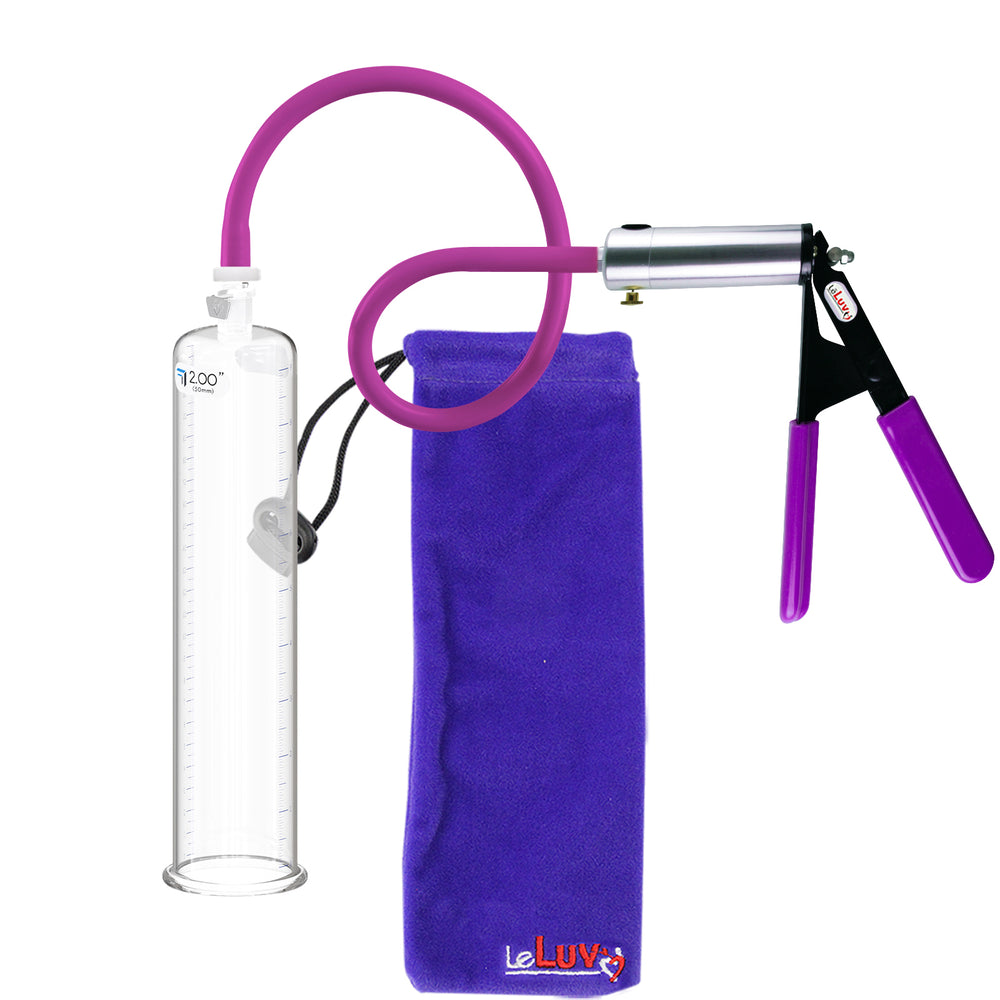 LeLuv® Ultima Silver Penis Pump - Purple Rubber Grip & Silicone Hose - Round Flange Cylinders