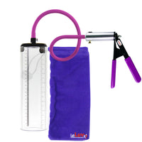 LeLuv® Ultima Silver Penis Pump - Purple Rubber Grip & Silicone Hose - Thick Walled Cylinders