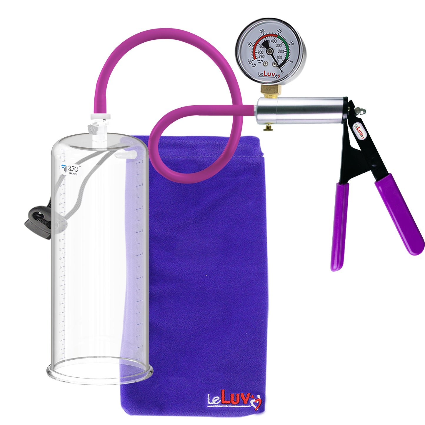 Ultima Silver Purple Penis Pump | Rubber Grip, Silicone Hose + Gauge | 9" Length x 3.70" Cylinder Diameter