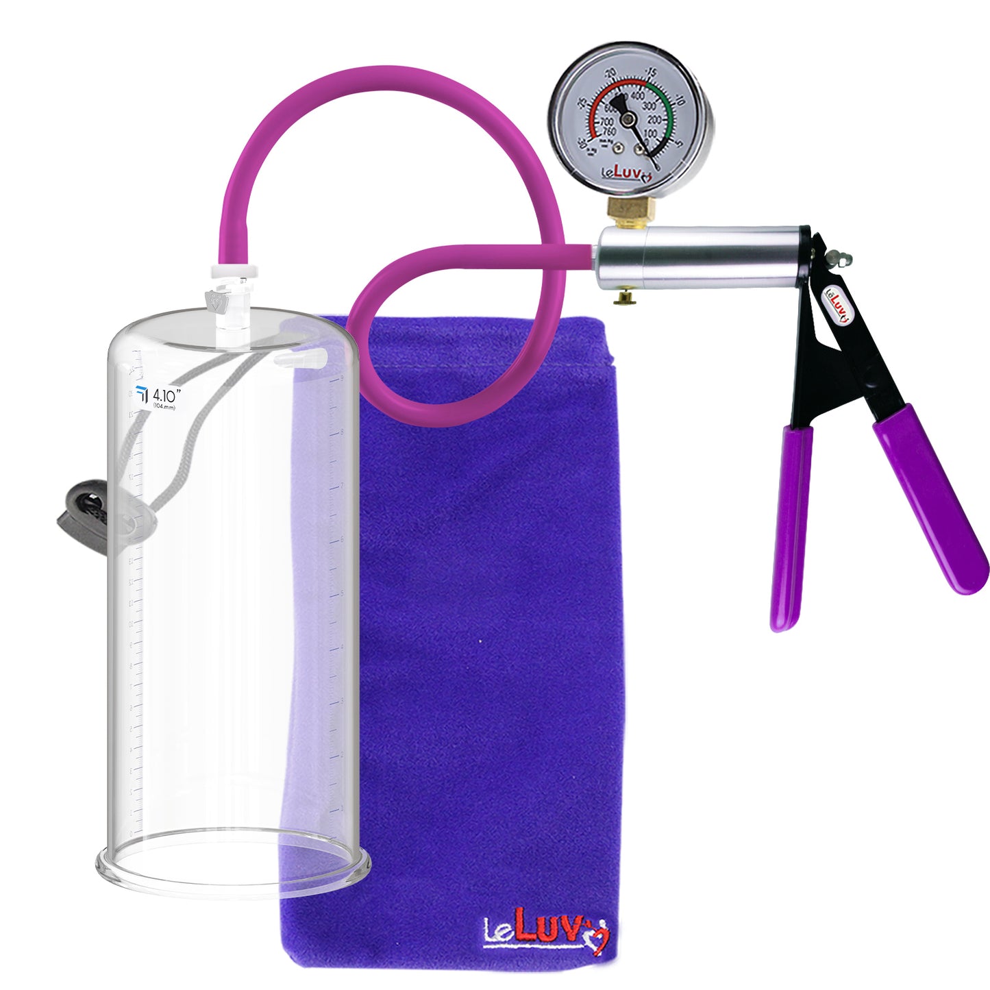 Ultima Silver Purple Penis Pump | Rubber Grip, Silicone Hose + Gauge | 9" Length x 4.10" Cylinder Diameter