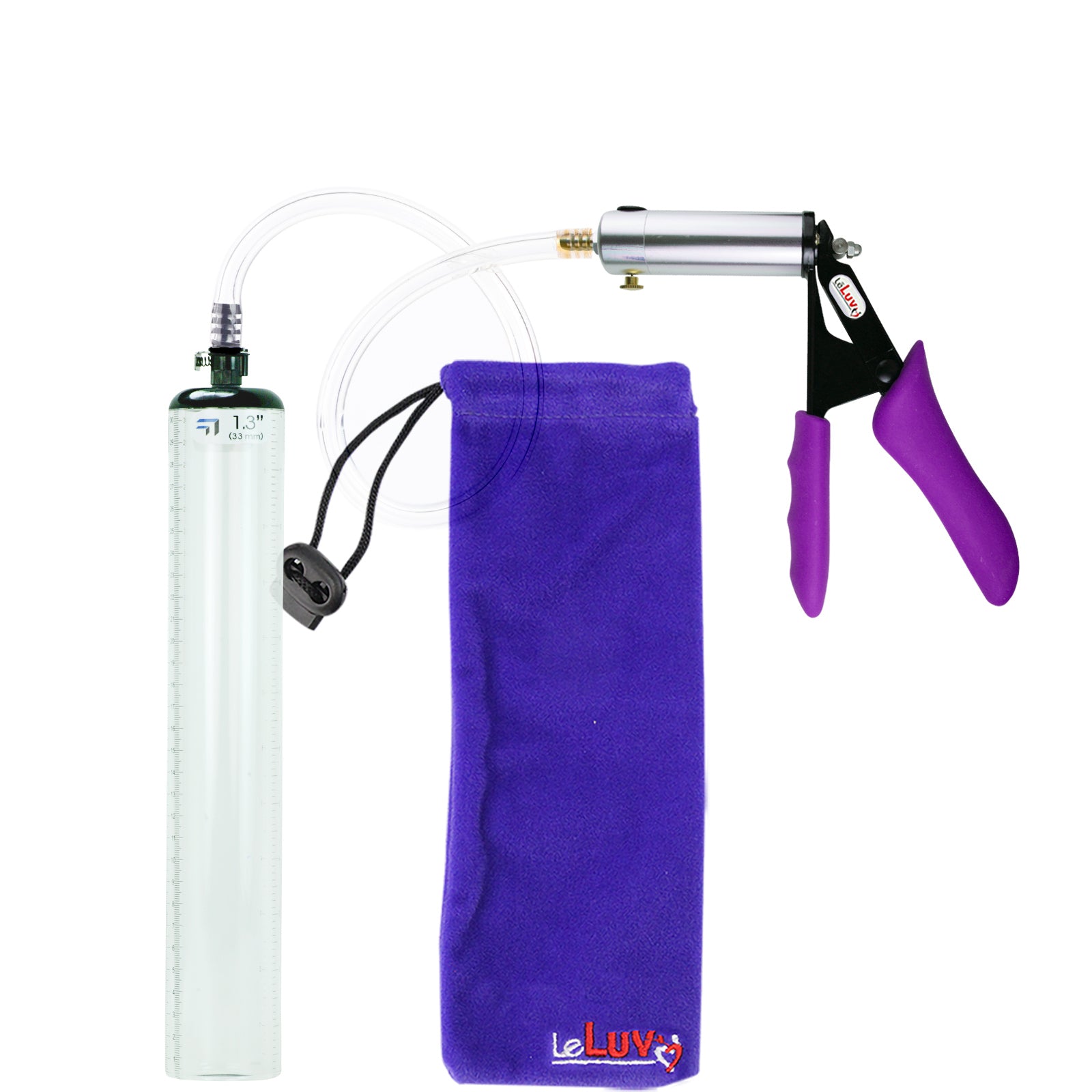 Silver Ultima Penis Pump | Purple Silicone Grip, Clear Hose - 12" x 1.3" Thick-Walled Cylinder