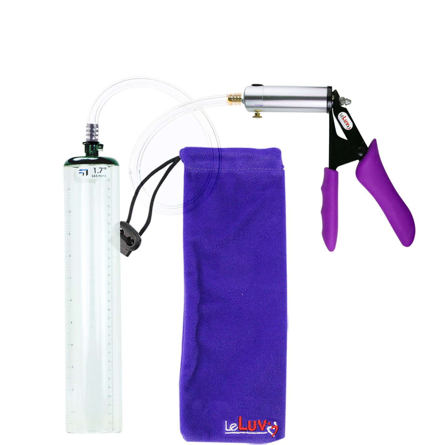 Silver Ultima Penis Pump | Purple Silicone Grip, Clear Hose - 12" x 1.7" Thick-Walled Cylinder