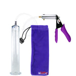 Silver Ultima Penis Pump | Purple Silicone Grip, Clear Hose | 12" Length - 1.75" Diameter WIDE FLANGE Cylinder