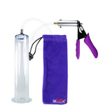 Silver Ultima Penis Pump | Purple Silicone Grip, Clear Hose | 12" Length - 2.25" Diameter WIDE FLANGE Cylinder