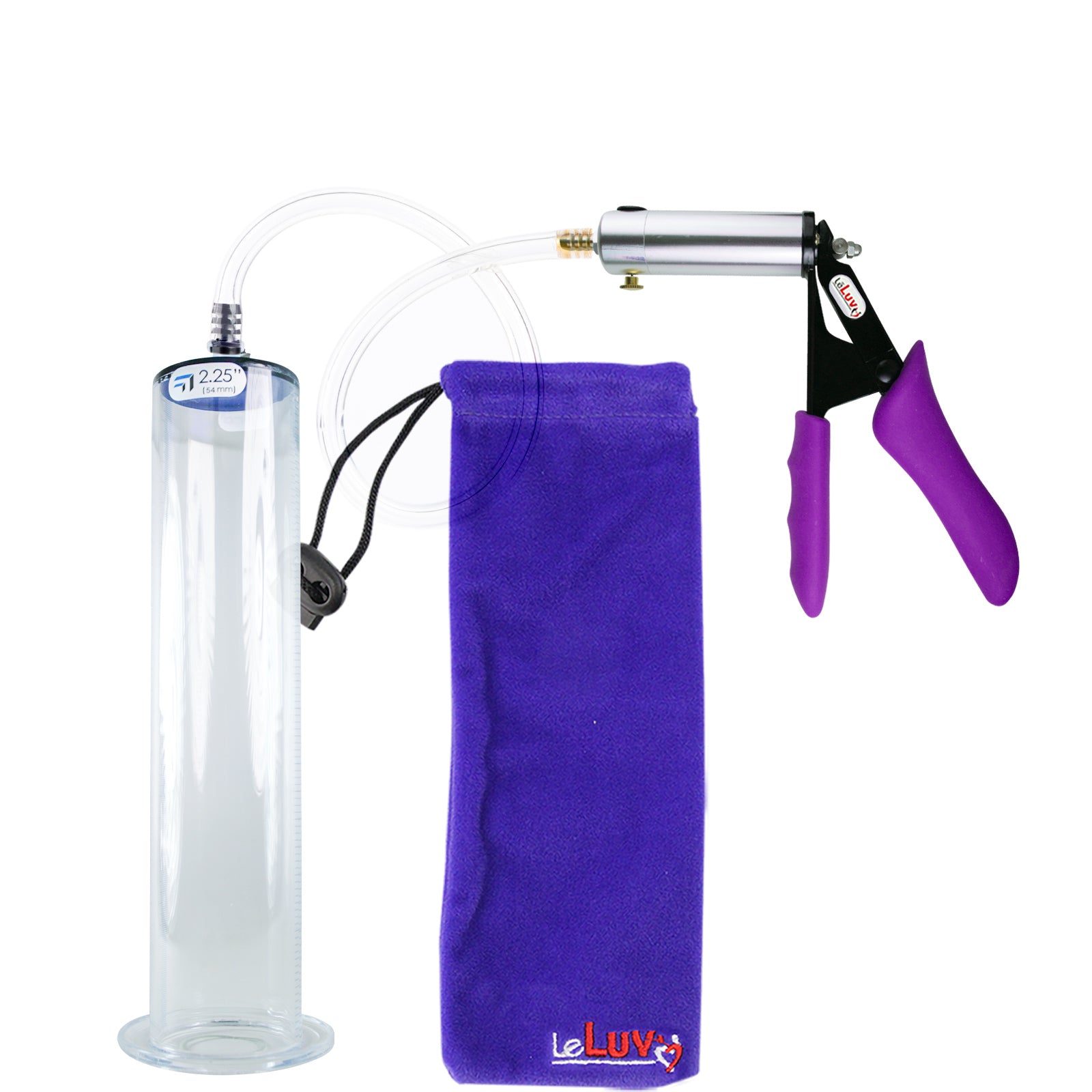 Silver Ultima Penis Pump | Purple Silicone Grip, Clear Hose | 12" Length - 2.25" Diameter WIDE FLANGE Cylinder