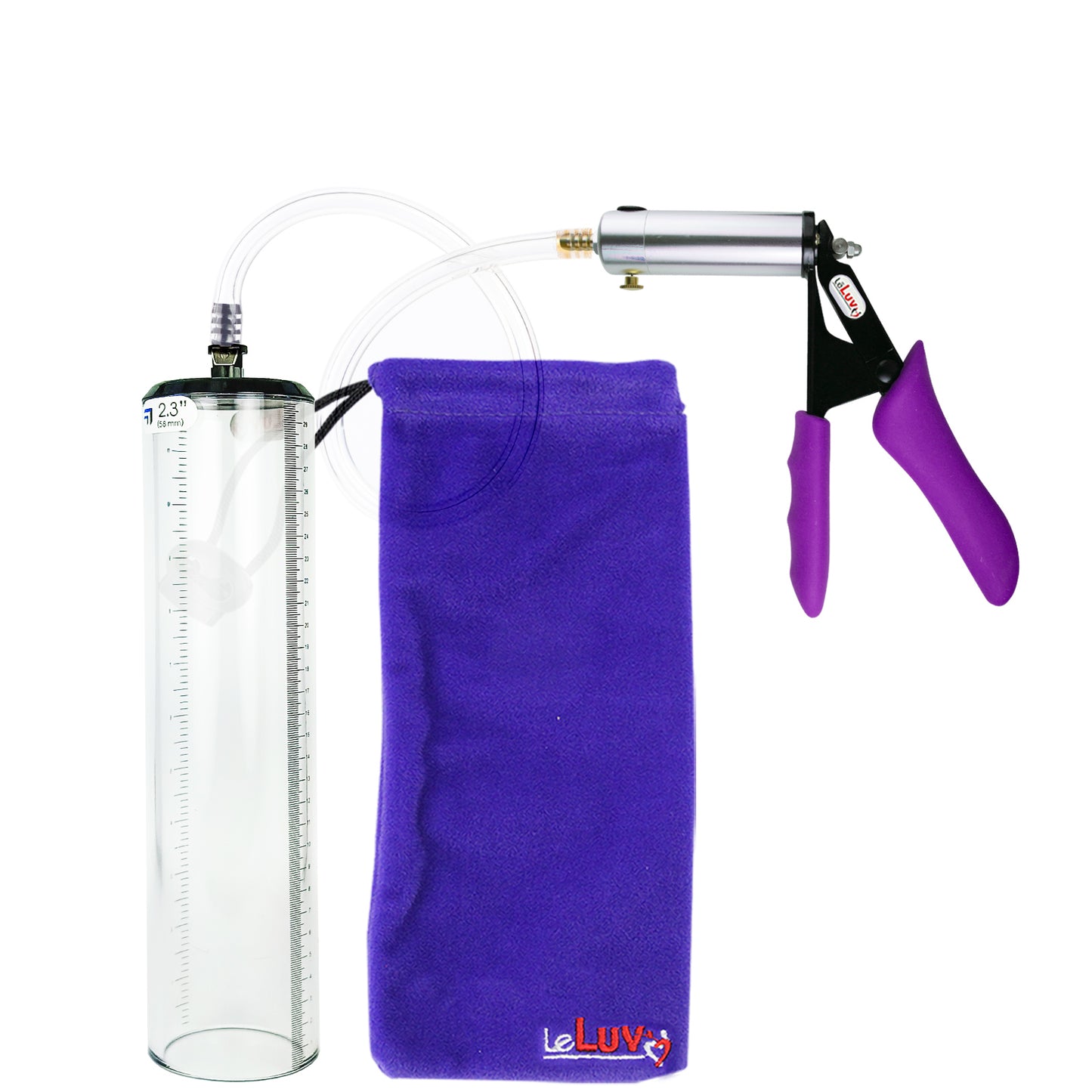 Silver Ultima Penis Pump | Purple Silicone Grip, Clear Hose - 12" x 2.3" Thick-Walled Cylinder