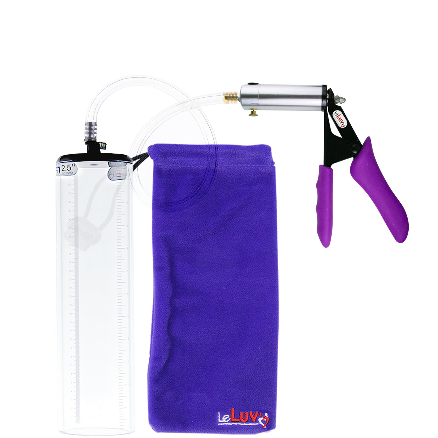 Silver Ultima Penis Pump | Purple Silicone Grip, Clear Hose - 12" x 2.5" Thick-Walled Cylinder