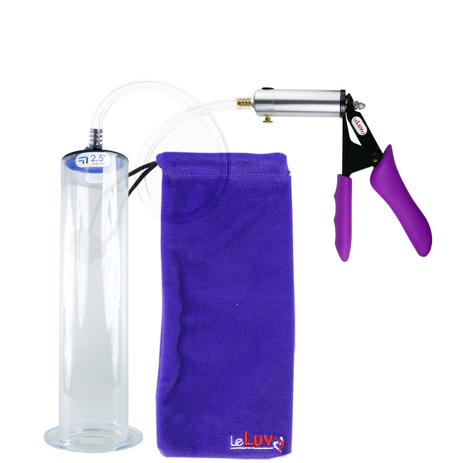 Silver Ultima Penis Pump | Purple Silicone Grip, Clear Hose | 12" Length - 2.50" Diameter WIDE FLANGE Cylinder
