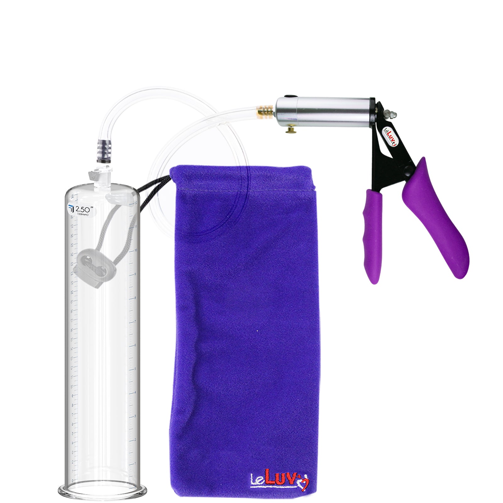 Silver Ultima Penis Pump | Purple Silicone Grip, Clear Hose | 12" Length - 2.50" Cylinder Diameter