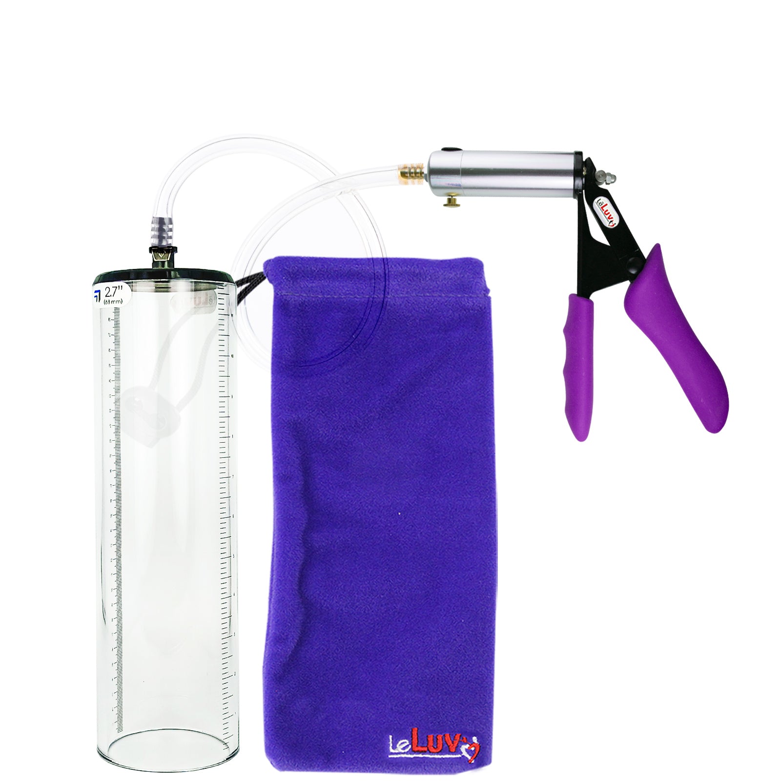 Silver Ultima Penis Pump | Purple Silicone Grip, Clear Hose - 12" x 2.7" Thick-Walled Cylinder