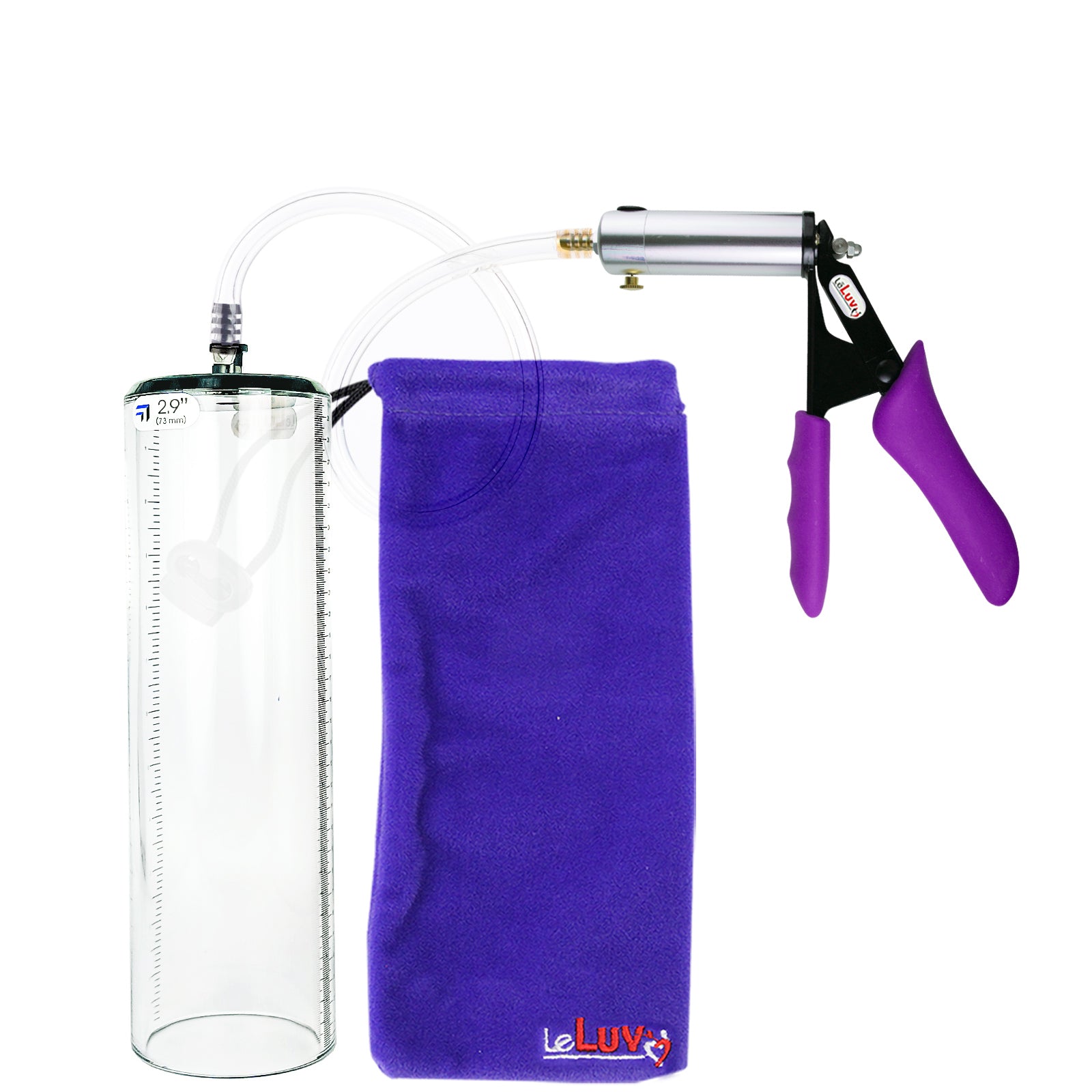 Silver Ultima Penis Pump | Purple Silicone Grip, Clear Hose - 12" x 2.9" Thick-Walled Cylinder