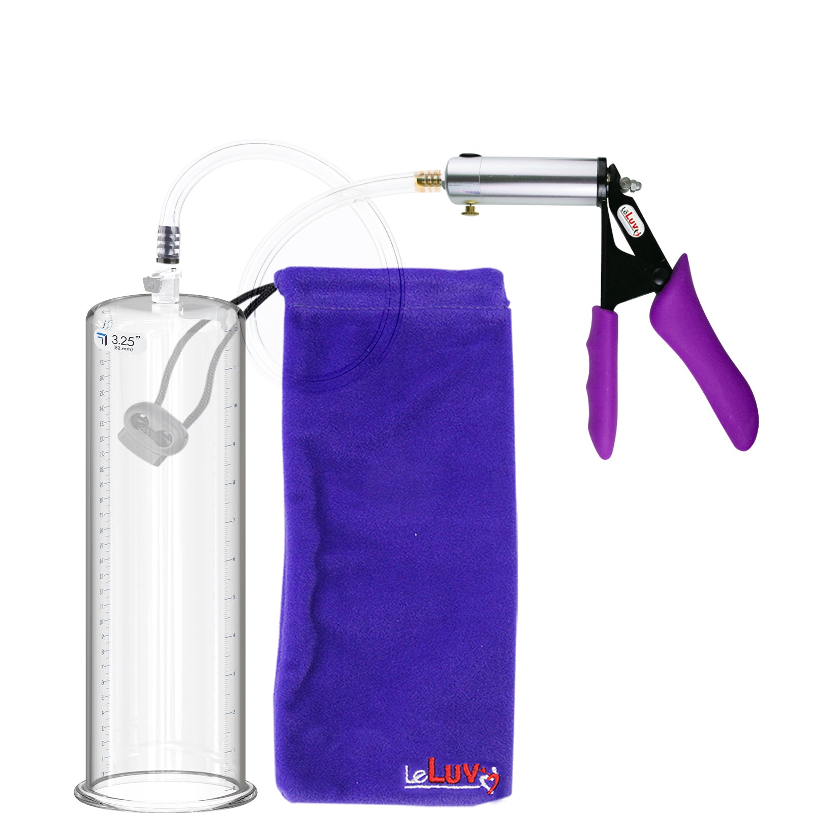 Silver Ultima Penis Pump | Purple Silicone Grip, Clear Hose | 12" Length - 3.25" Cylinder Diameter