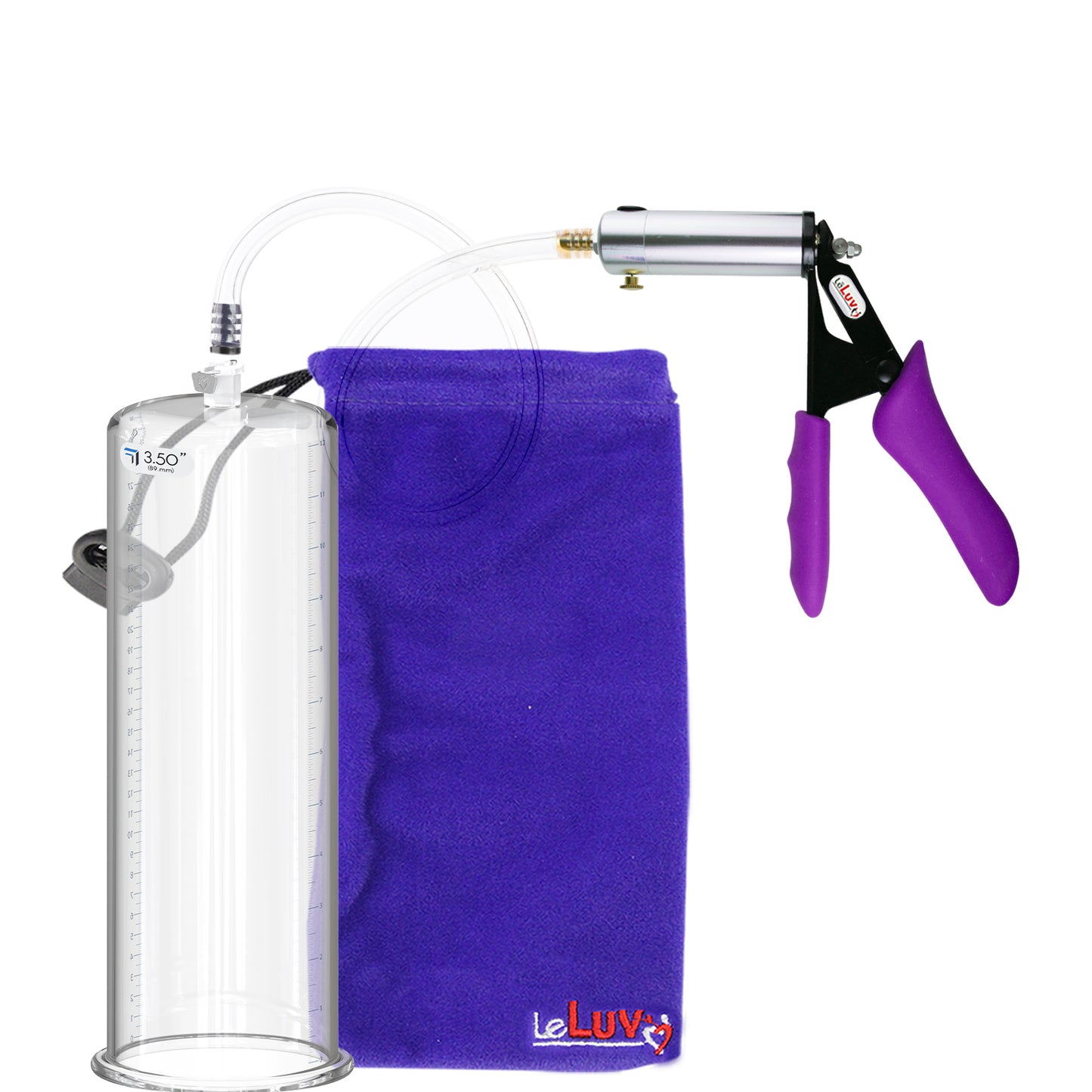 Silver Ultima Penis Pump | Purple Silicone Grip, Clear Hose | 12" Length - 3.50" Cylinder Diameter