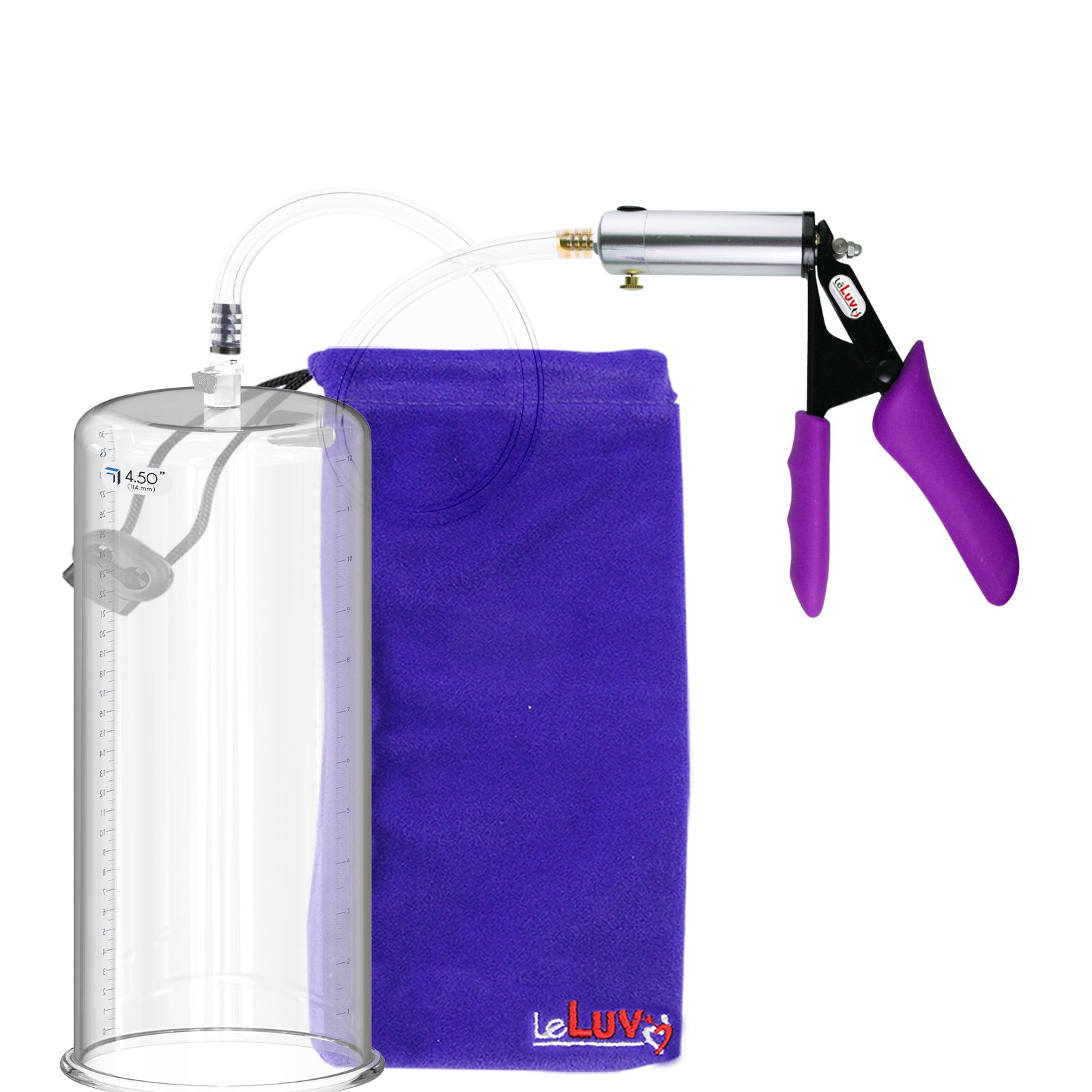 Silver Ultima Penis Pump | Purple Silicone Grip, Clear Hose | 12" Length - 4.50" Cylinder Diameter