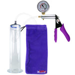 Silver Ultima Penis Pump | Purple Silicone Grip, Clear Hose + Gauge | 12" Length - 2.50" Diameter WIDE FLANGE Cylinder