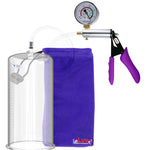 Silver Ultima Penis Pump | Purple Silicone Grip, Clear Hose + Gauge | 12" Length x 5.00" Cylinder Diameter