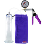 Silver Ultima Penis Pump | Purple Silicone Grip, Clear Hose + Protected Gauge | 12" Length - 2.50" Diameter WIDE FLANGE Cylinder