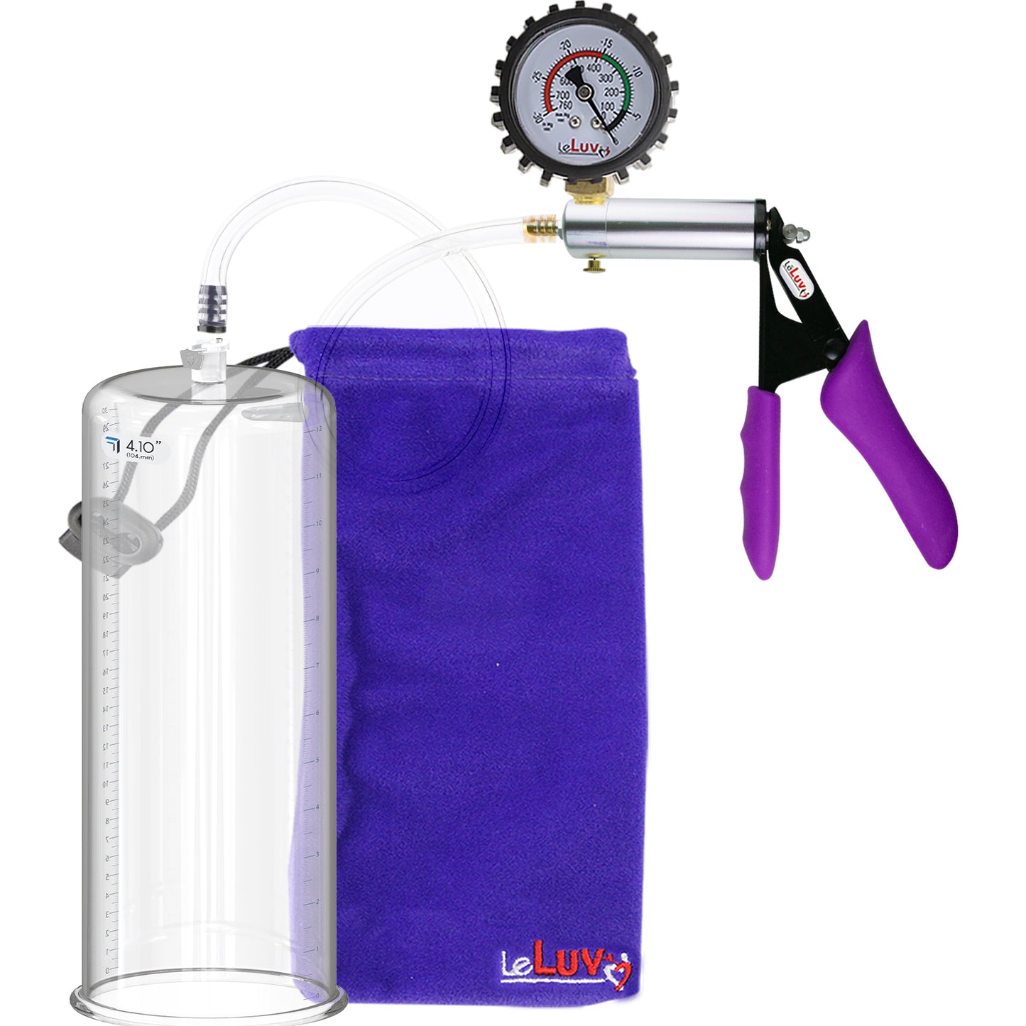 Silver Ultima Penis Pump | Purple Silicone Grip, Clear Hose + Protected Gauge | 9" Length 4.10" Cylinder Diameter