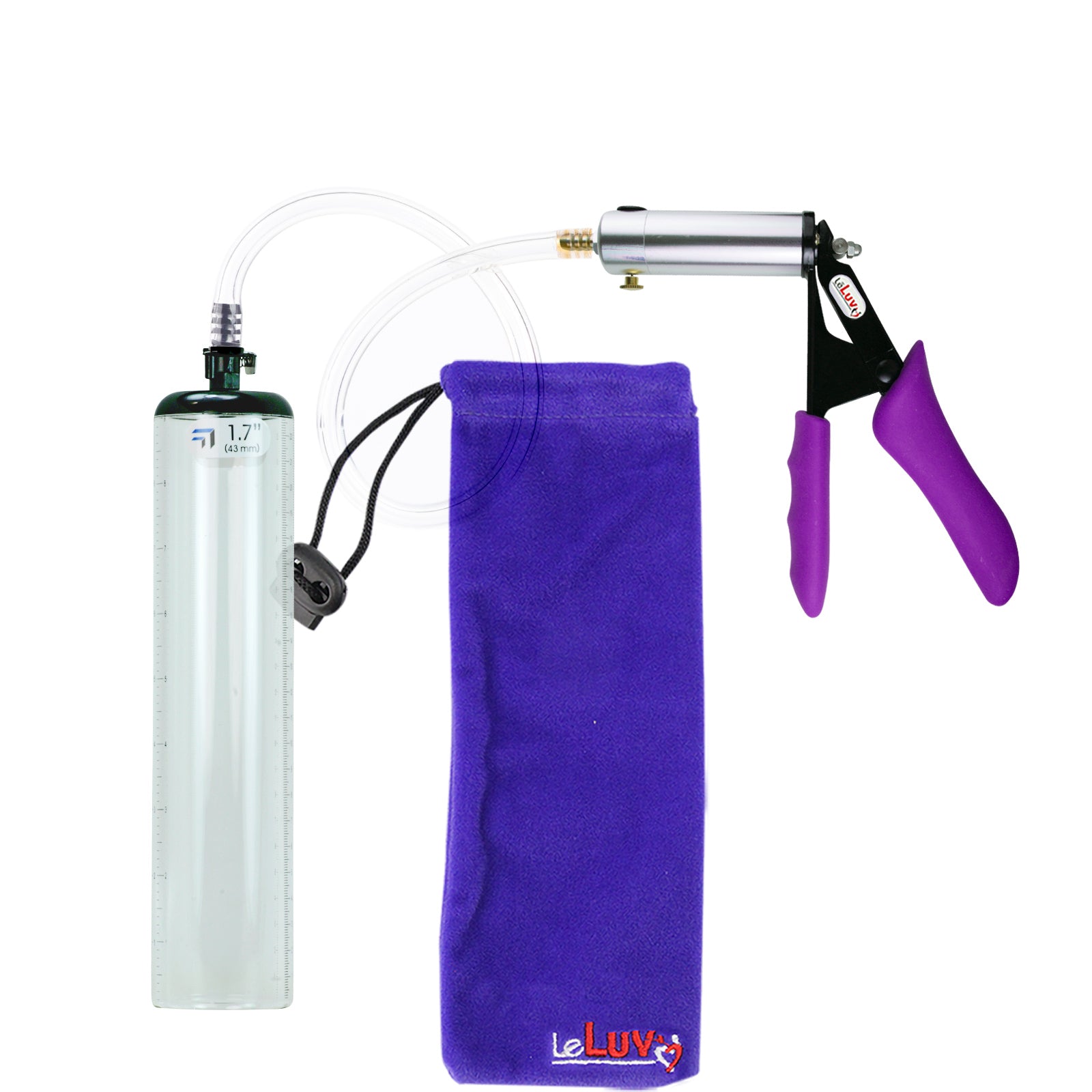 Silver Ultima Penis Pump | Purple Silicone Grip, Clear Hose - 9" x 1.7" Thick-Walled Cylinder