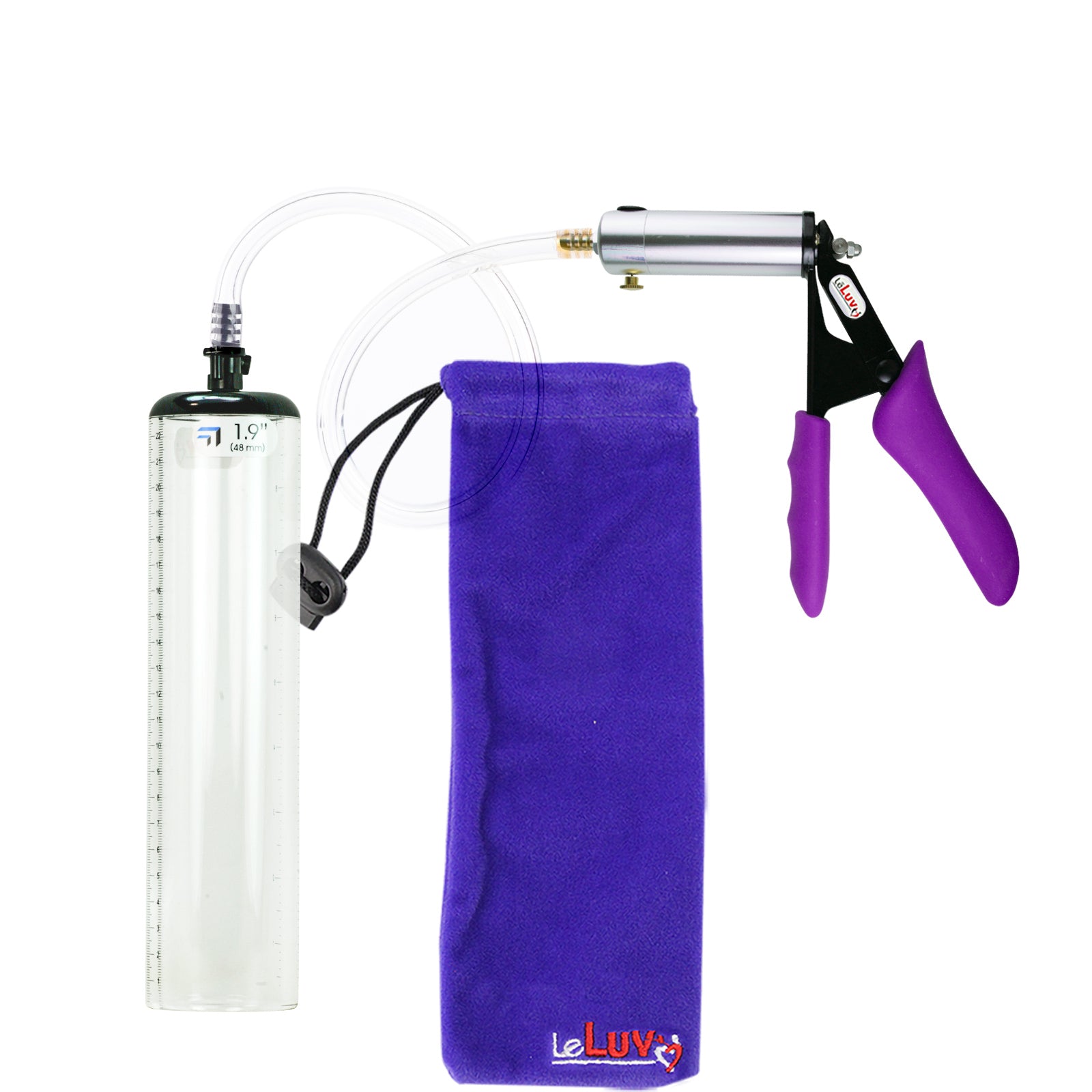 Silver Ultima Penis Pump | Purple Silicone Grip, Clear Hose - 9" x 1.9" Thick-Walled Cylinder