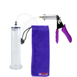 Silver Ultima Penis Pump | Purple Silicone Grip, Clear Hose | 9" Length x 2.00" Diameter WIDE FLANGE Cylinder