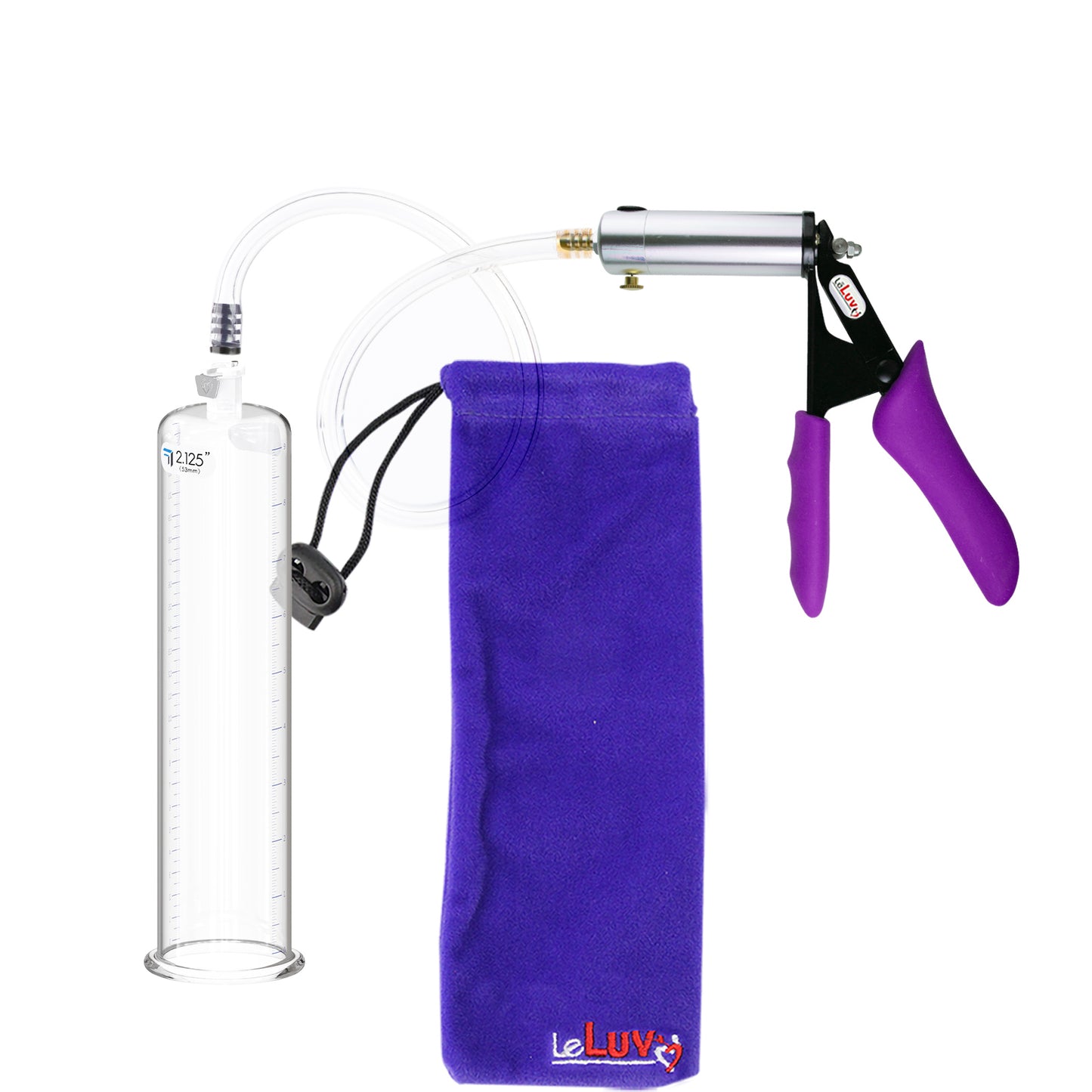 Silver Ultima Penis Pump | Purple Silicone Grip, Clear Hose | 9" Length - 2.125" Cylinder Diameter