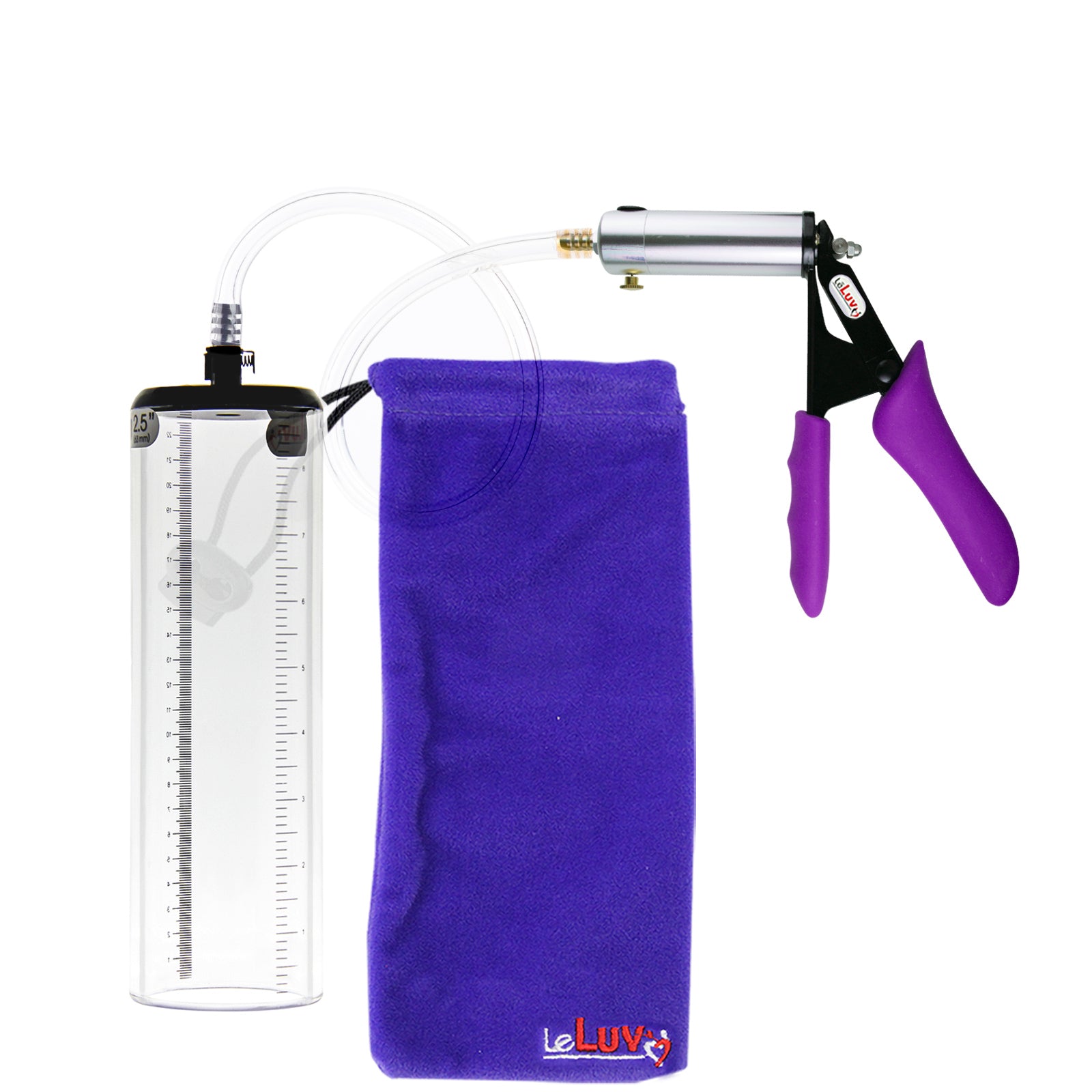 Silver Ultima Penis Pump | Purple Silicone Grip, Clear Hose - 9" x 2.5" Thick-Walled Cylinder
