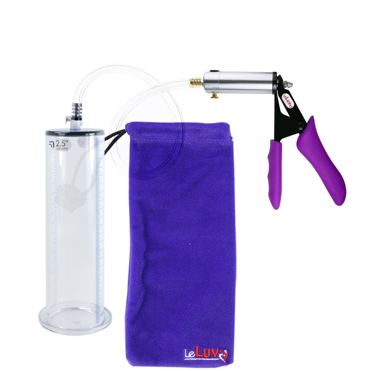 Silver Ultima Penis Pump | Purple Silicone Grip, Clear Hose | 9" Length x 2.50" Diameter WIDE FLANGE Cylinder
