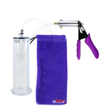 Silver Ultima Penis Pump | Purple Silicone Grip, Clear Hose | 9" Length x 2.50" Diameter WIDE FLANGE Cylinder
