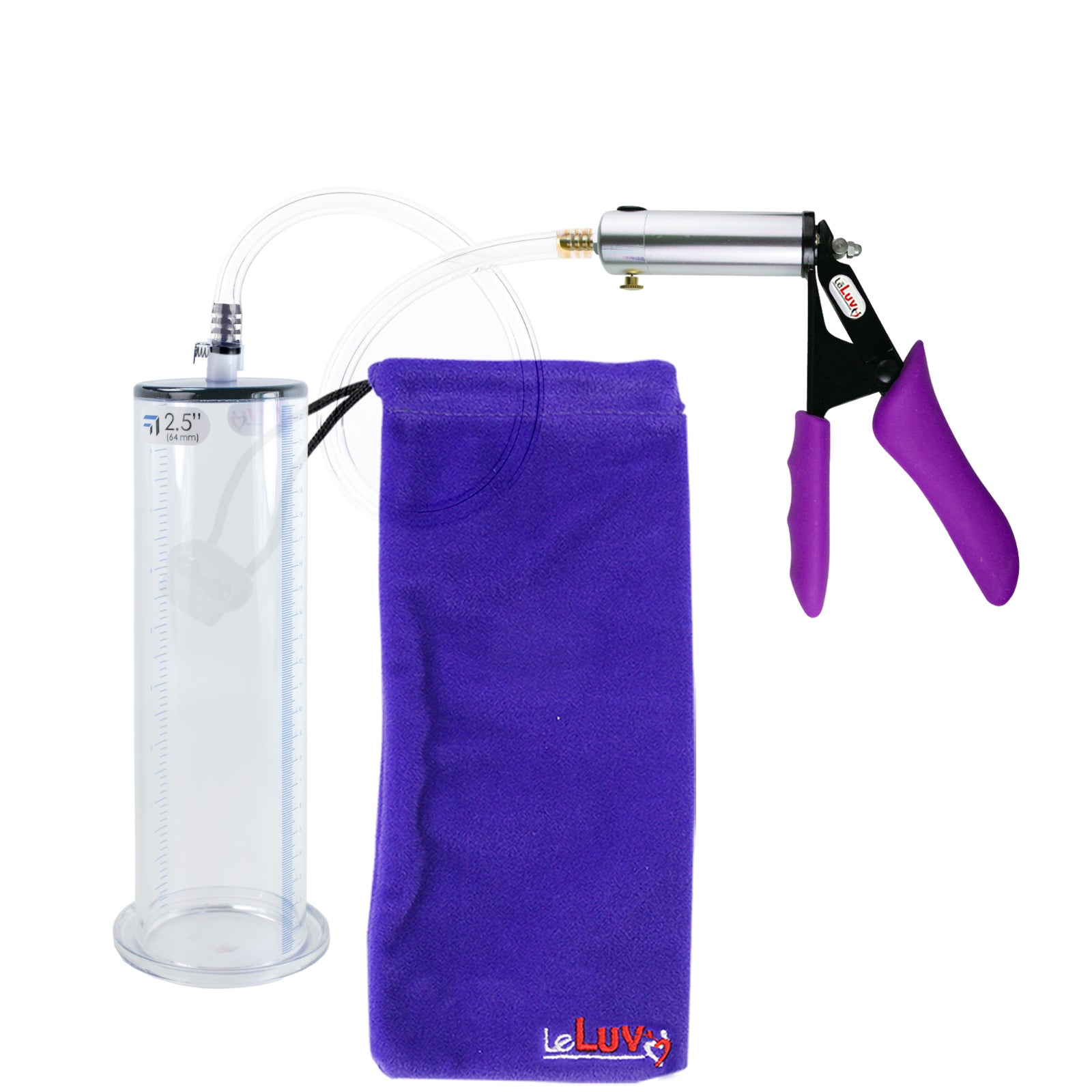 Silver Ultima Penis Pump | Purple Silicone Grip, Clear Hose | 9" Length x 2.50" Diameter WIDE FLANGE Cylinder