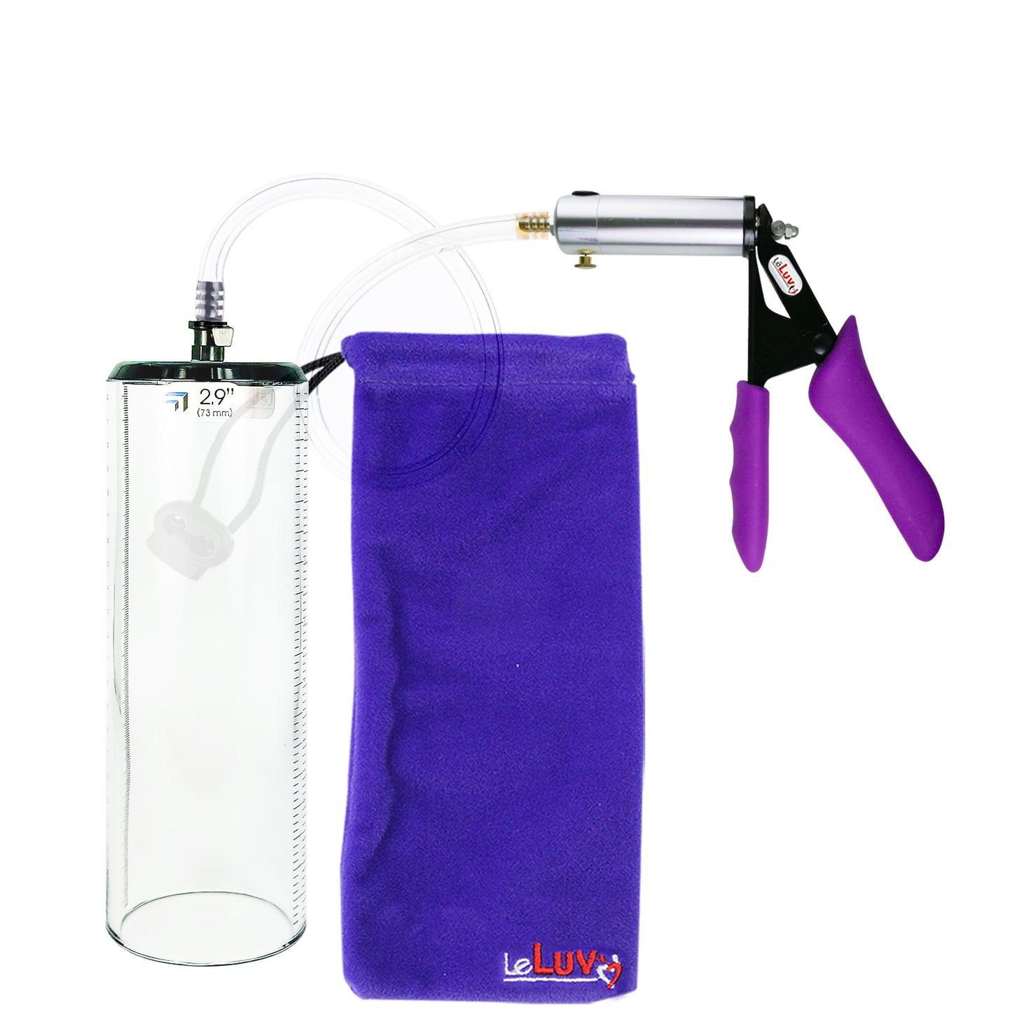 Silver Ultima Penis Pump | Purple Silicone Grip, Clear Hose - 9" x 2.9" Thick-Walled Cylinder