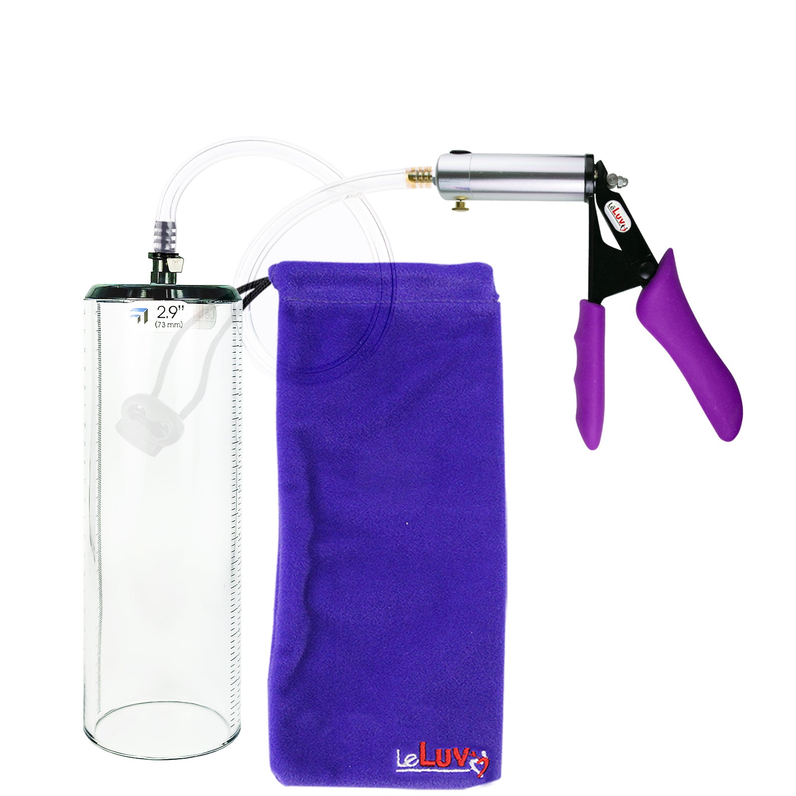 Silver Ultima Penis Pump | Purple Silicone Grip, Clear Hose - 9" x 2.9" Thick-Walled Cylinder