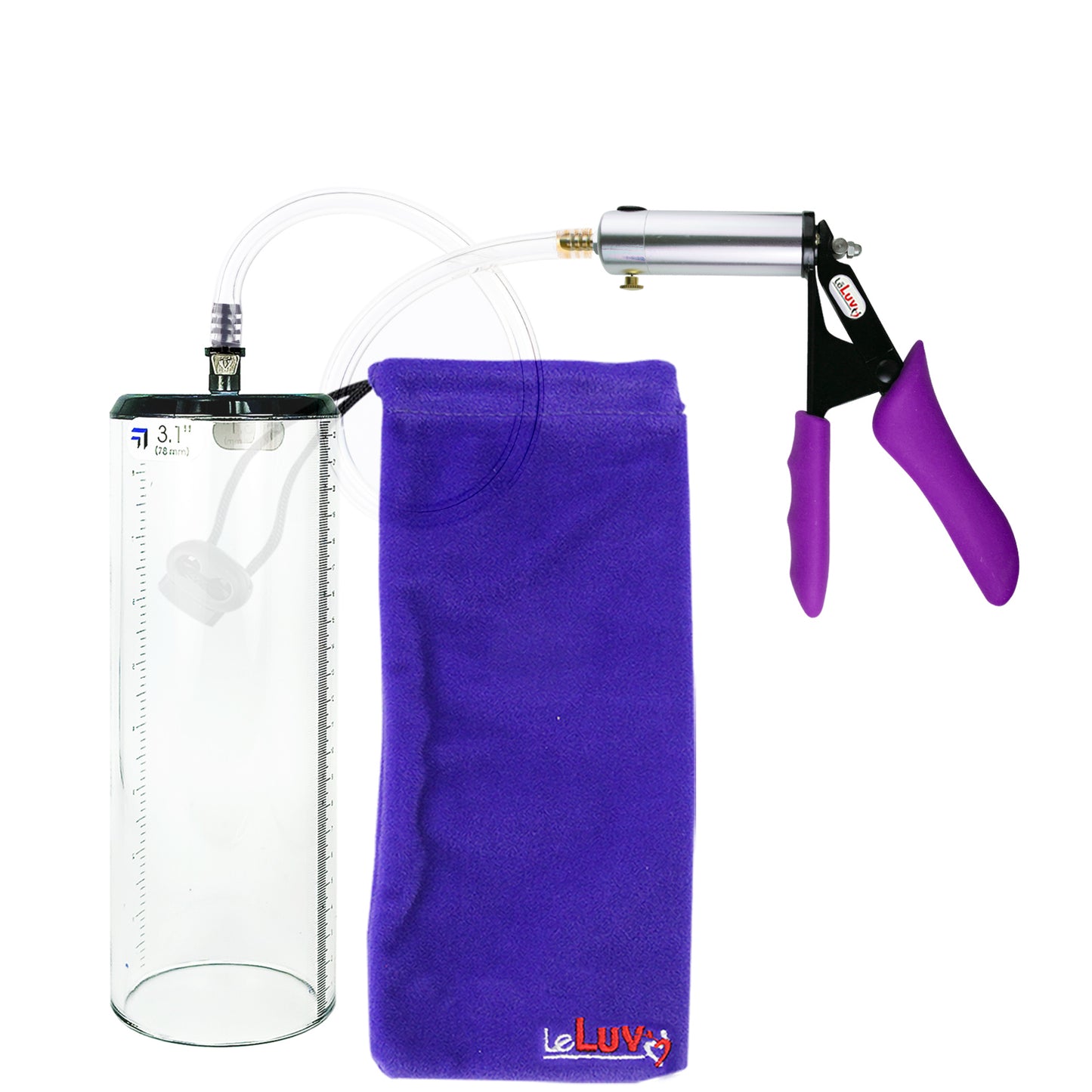 Silver Ultima Penis Pump | Purple Silicone Grip, Clear Hose - 9" x 3.1" Thick-Walled Cylinder