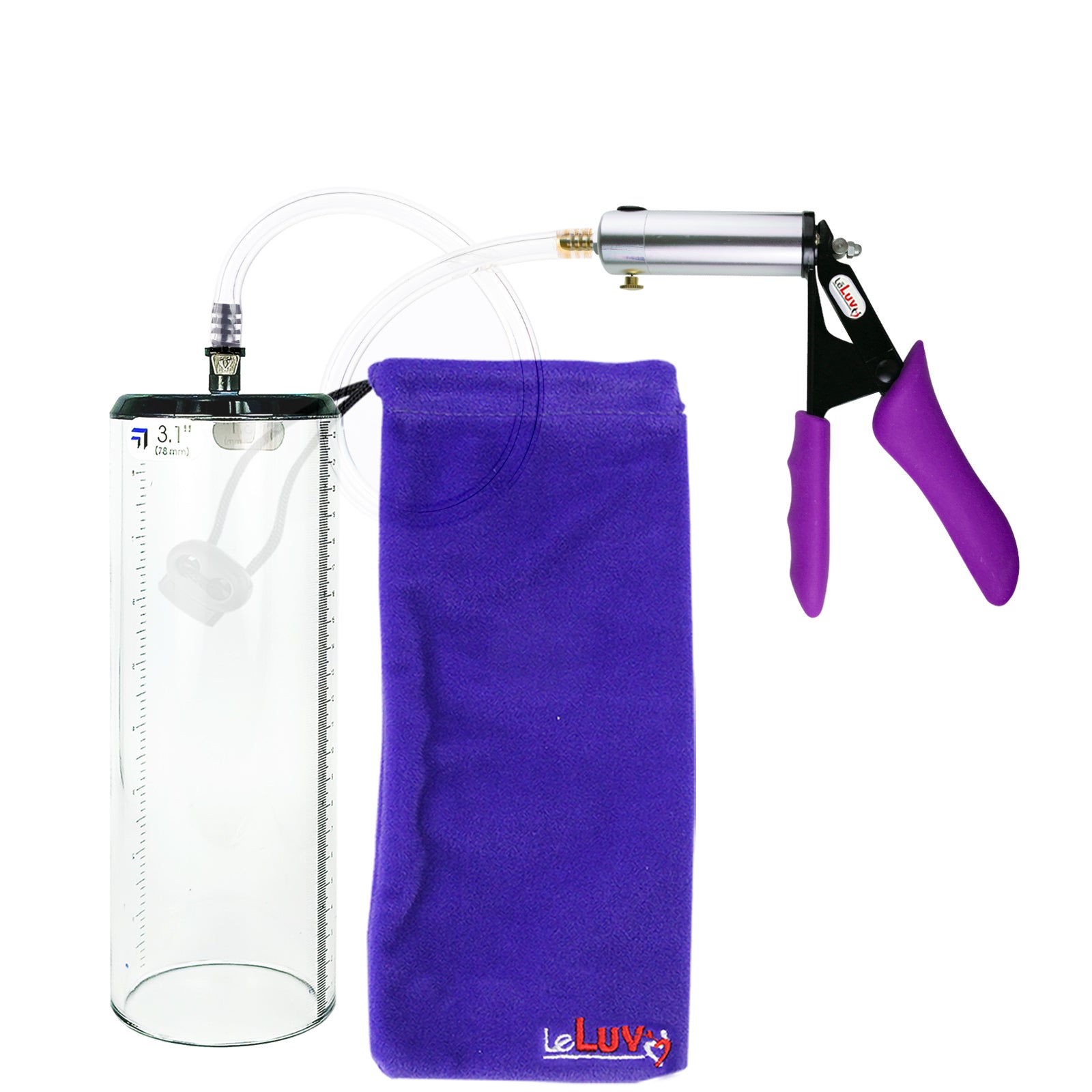 Silver Ultima Penis Pump | Purple Silicone Grip, Clear Hose - 9" x 3.1" Thick-Walled Cylinder