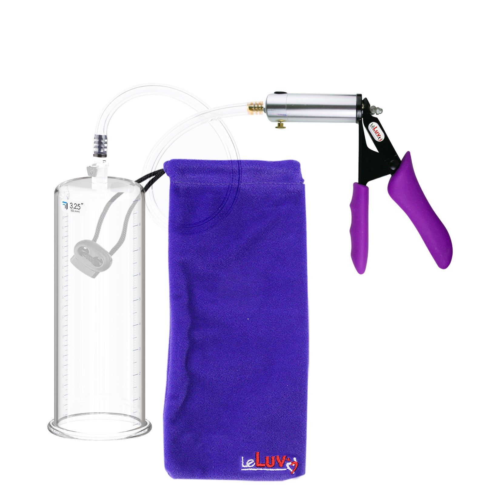 Silver Ultima Penis Pump | Purple Silicone Grip, Clear Hose | 9" Length - 3.25" Cylinder Diameter