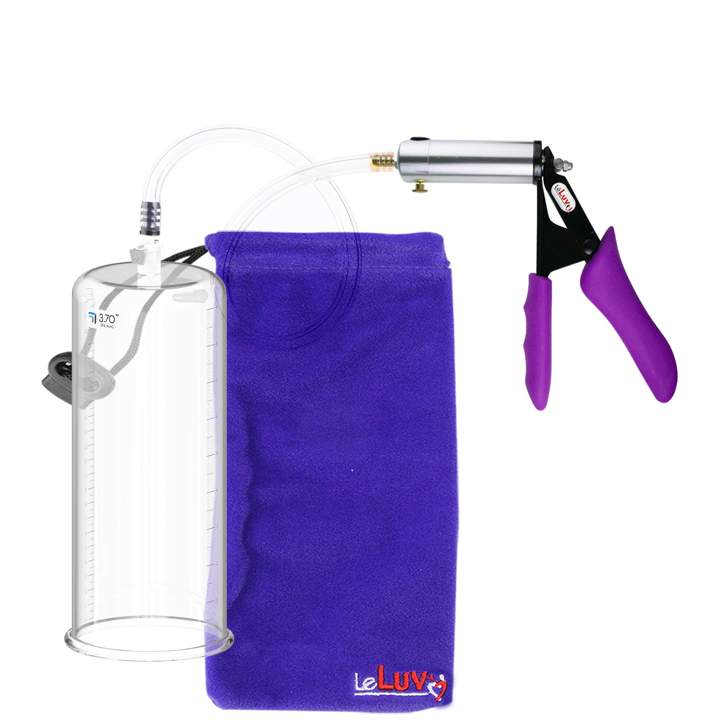 Silver Ultima Penis Pump | Purple Silicone Grip, Clear Hose | 9" Length - 3.70" Cylinder Diameter