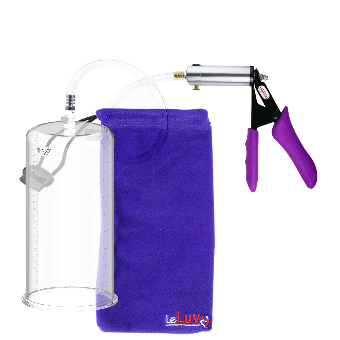 Silver Ultima Penis Pump | Purple Silicone Grip, Clear Hose | 9" Length - 4.50" Cylinder Diameter
