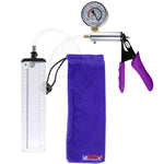Silver Ultima Penis Pump | Purple Silicone Grip, Clear Hose + Gauge | 9" x 2.1" Thick-Walled Cylinder