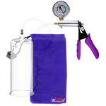 Silver Ultima Penis Pump | Purple Silicone Grip, Clear Hose + Gauge | 9" Length x 3.70" Cylinder Diameter