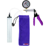 Silver Ultima Penis Pump | Purple Silicone Grip, Clear Hose + Protected Gauge | 9" x 1.3" Thick-Walled Cylinder