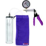 Silver Ultima Penis Pump | Purple Silicone Grip, Clear Hose + Protected Gauge | 9" x 2.3" Thick-Walled Cylinder