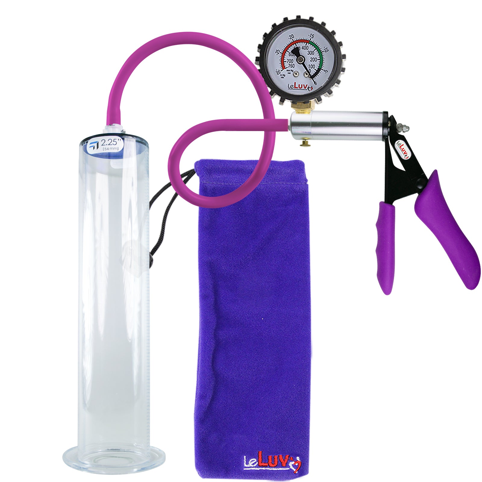 Ultima Silver Purple Penis Pump | Silicone Grip, Silicone Hose + Protected Gauge | 12" Length - 2.25" Diameter WIDE FLANGE Cylinder