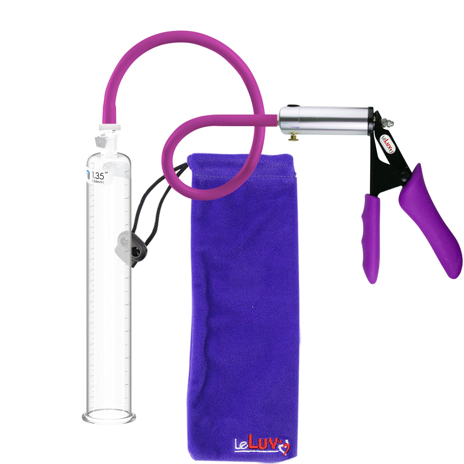 Ultima Silver Purple Penis Pump | Silicone Grip, Silicone Hose | 12" Length -1.35" Cylinder Diameter
