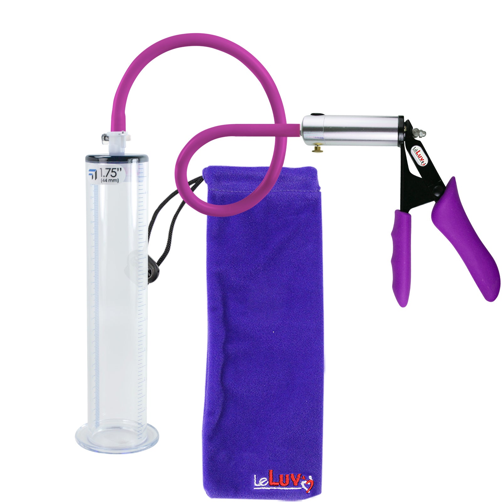 Ultima Silver Purple Penis Pump | Silicone Grip, Silicone Hose | 9" Length x 1.75" Diameter WIDE FLANGE Cylinder