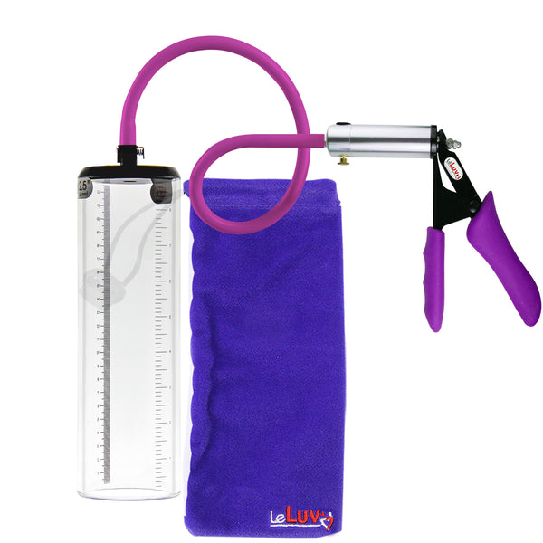 LeLuv® Premium Ultima Silver Penis Pump - Purple Silicone Grips & Hose - Thick-Walled Cylinders