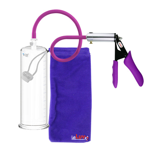 LeLuv® Premium Ultima Silver Penis Pump - Purple Silicone Grips & Hose - Round Flange Cylinders