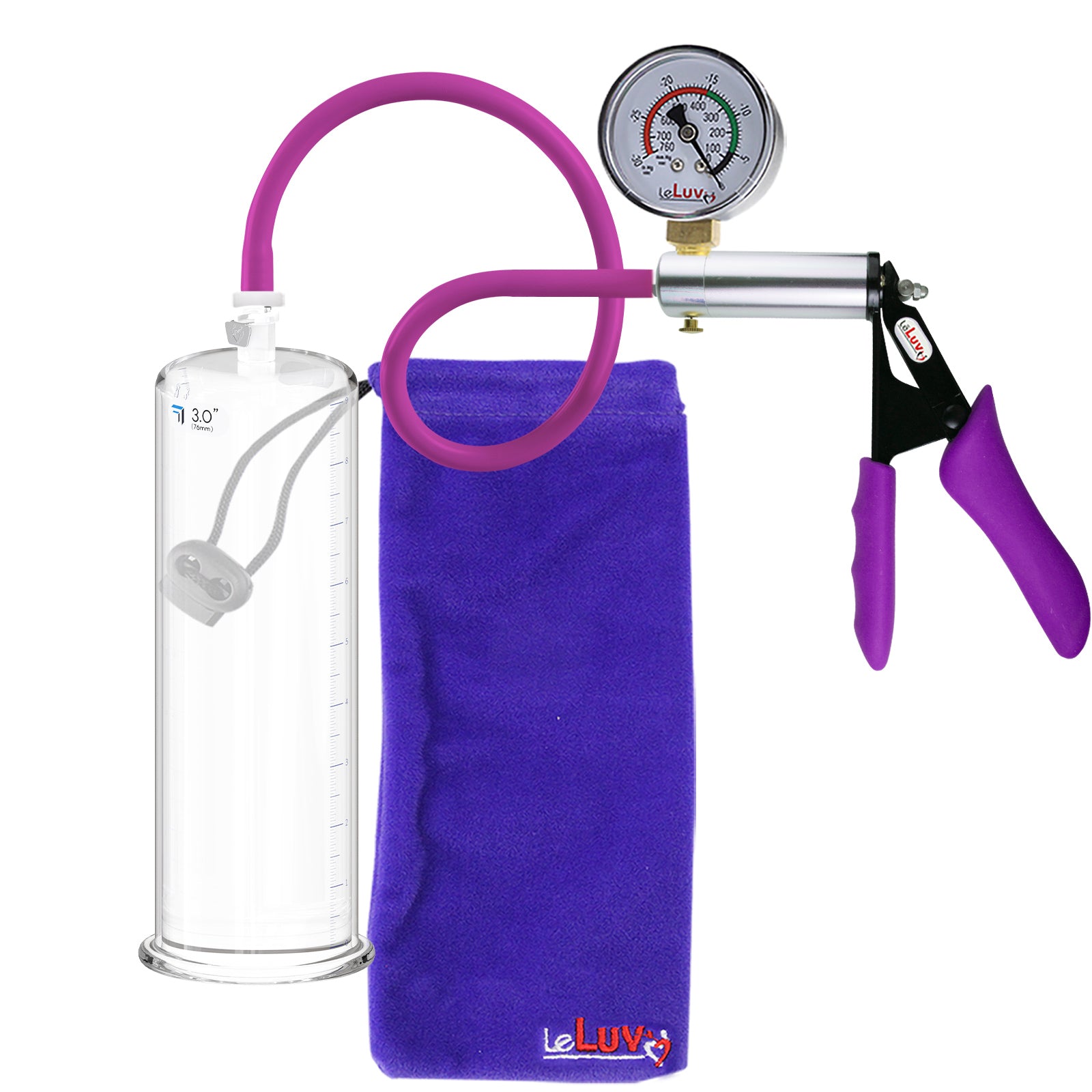 Ultima Silver Purple Penis Pump | Silicone Grip, Silicone Hose + Gauge | 9" Length x 3.00" Cylinder Diameter