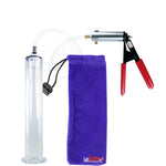 Ultima Silver Red Penis Pump | Rubber Grip, Clear Hose | 12" x 1.75" Wide Flange Cylinder