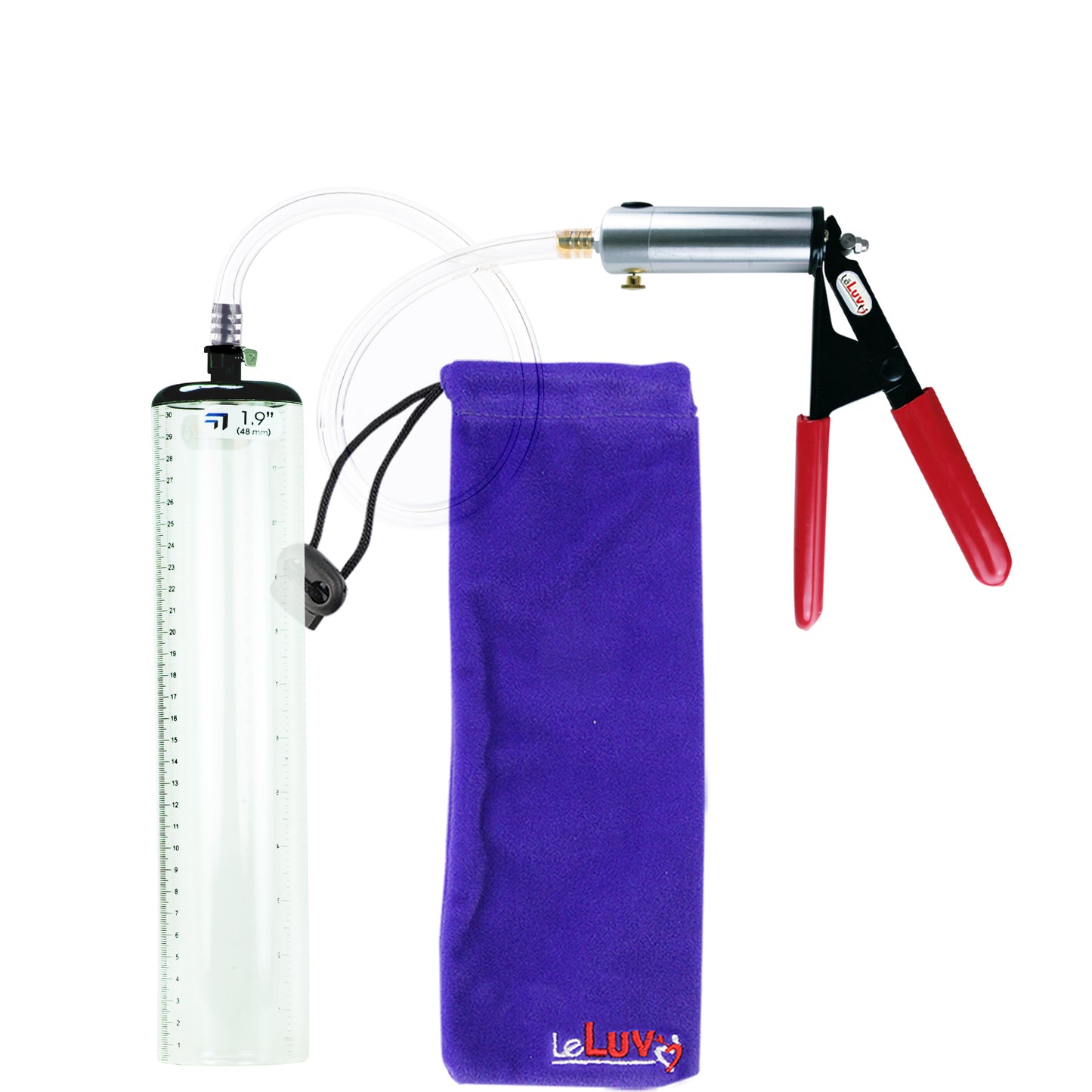 Ultima Silver Red Penis Pump | Rubber Grip, Clear Hose - 12" x 1.9" Thick-Walled Cylinder