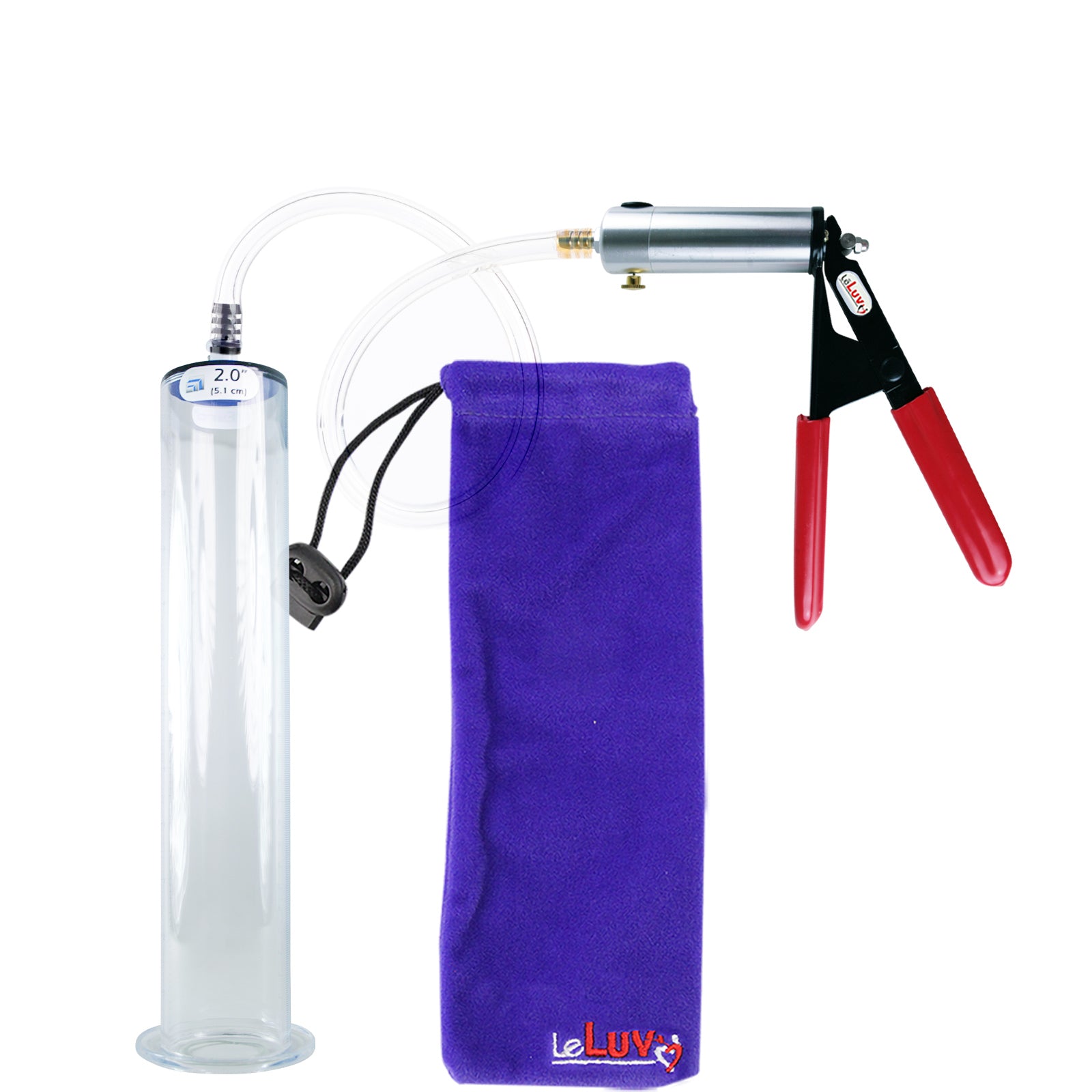 Ultima Silver Red Penis Pump | Rubber Grip, Clear Hose | 12" x 2.00" Wide Flange Cylinder